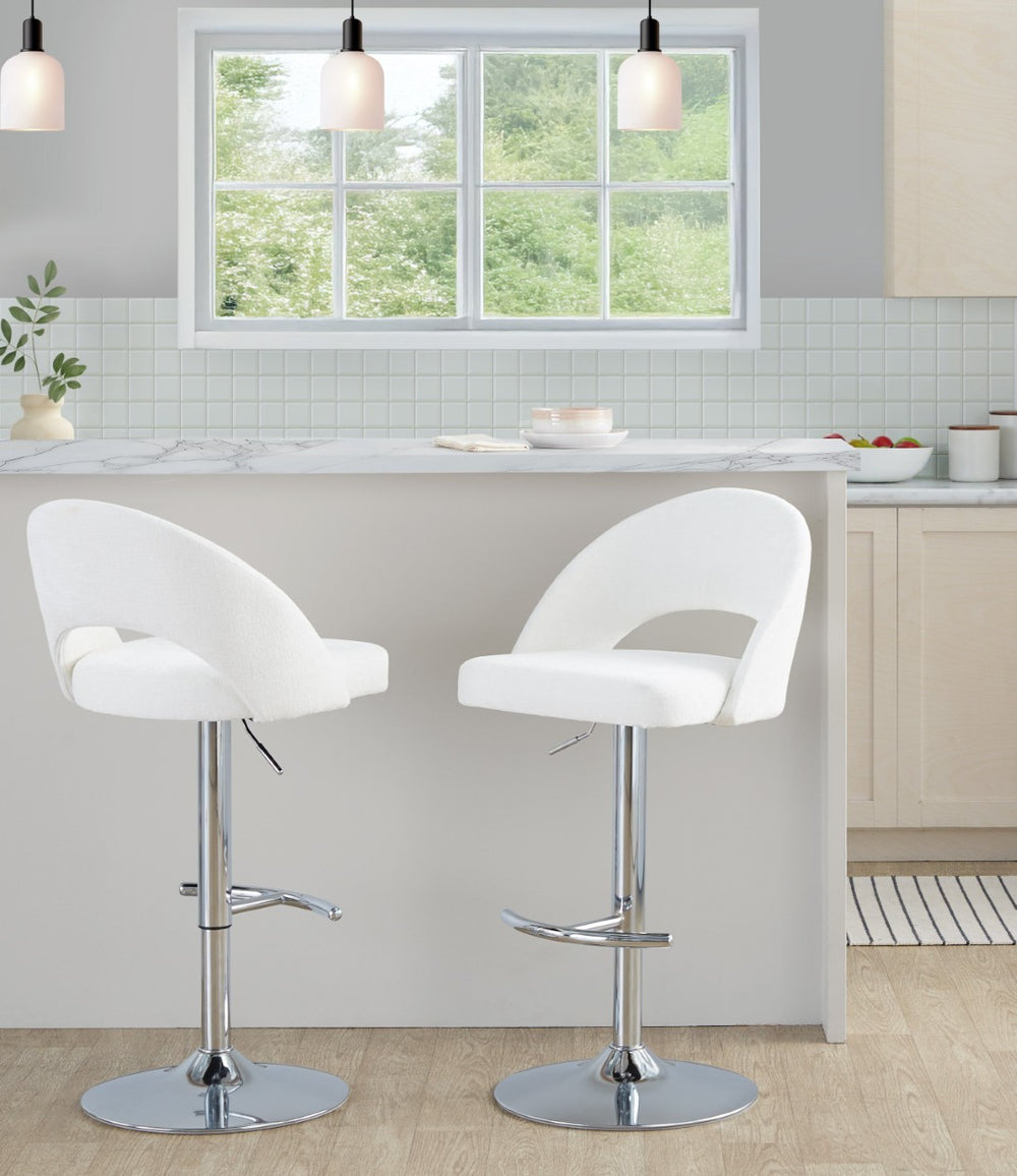 English Elm Adjustable Swivel Barstools Set of 2 Fabric Seat Black Metal Base Kitchen Counter Cream B202S02005