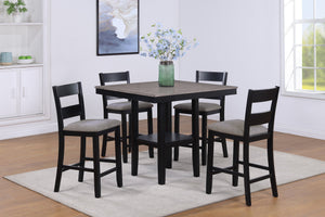 English Elm Rustic 5-Pc Counter Height Dining Set with Square Wood Top, Upholstered Ladder-Back Chairs, Chic Finish Black+Grey 44 L x 44 W x 18 H B011P186070
