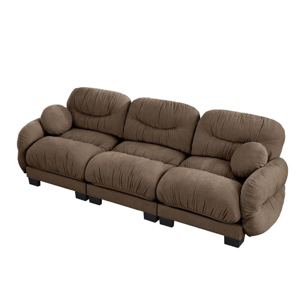 English Elm Pleated Chenille Three Seater Modular Sofa with Ergonomic Foam and Curved Armrests Brown W5656S00058