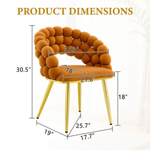 English Elm Set of 2 Sculptural Bubble Backrest Velvet Dining Chairs with Matte Black Legs Gold,Orange W3875P370930