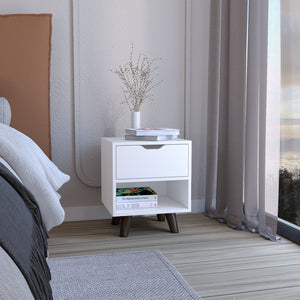 English Elm Crail Modern Nightstand White with 1 Drawer & Open Shelf, Engineered Wood, Wooden Legs, Durable Design B070P188872