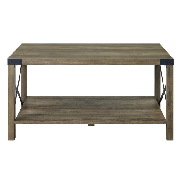 English Elm Rustic Oak Coffee Table With X-Slat Design & Ample Storage Shelf For Stylish Living Room Decor B062P185677-GIGA