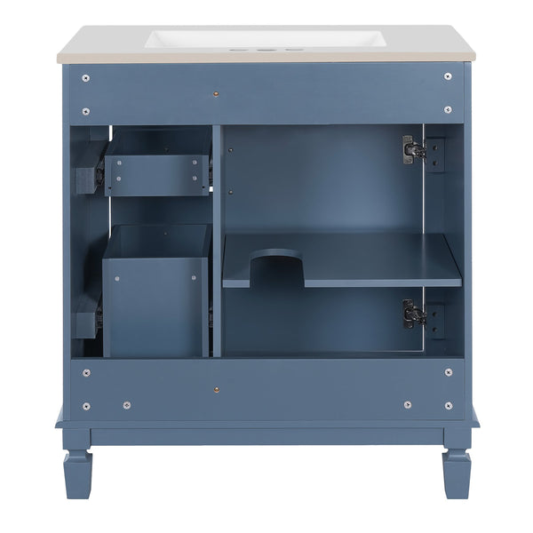 English Elm 30" French-Inspired Bathroom Vanity With Ceramic Sink, Soft-Close Drawers & Elegant Storage Solutions N710P323323C
