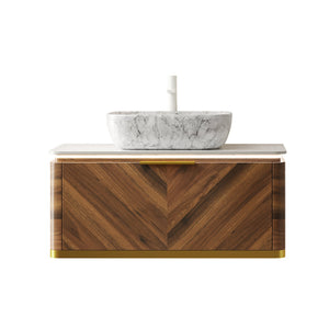 English Elm Dipa 36" Floating Bathroom Vanity & Sink With Marble Basin, Led Light, Dark Walnut Storage Cabinet W2615S00297