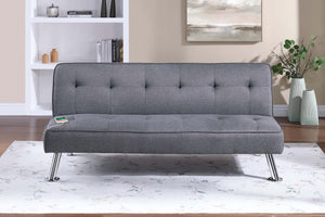 English Elm Blue Blue Grey Polyfiber Convertible Sofa Bed with Tufted Upholstery, Metal Legs & USB Port — Modern Guest Room Essential B011P381494