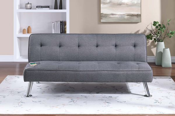English Elm Blue Blue Grey Polyfiber Convertible Sofa Bed with Tufted Upholstery, Metal Legs & USB Port — Modern Guest Room Essential B011P381494