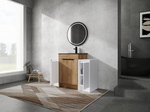 English Elm 48 Inch Freestanding Bathroom Vanity With Black Ceramic Sink & Soft-Close Storage Cabinets - Modern Elegance W999S00315