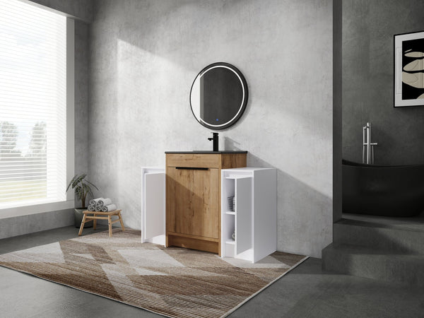 English Elm 48 Inch Freestanding Bathroom Vanity With Black Ceramic Sink & Soft-Close Storage Cabinets - Modern Elegance W999S00315