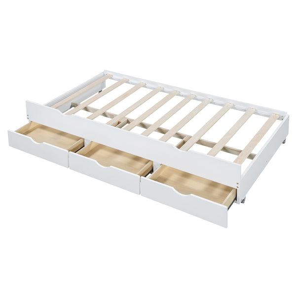 English Elm Full Size Wooden Led Platform Bed With Trundle, Storage Headboard, Usb Ports, And Drawers In White N820S10009K