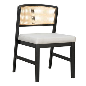 English Elm Rattan Back Armless Dining Chairs Upholstered Seat Rubberwood Frame Kitchen Set of 2 Black+Beige N842P400687B