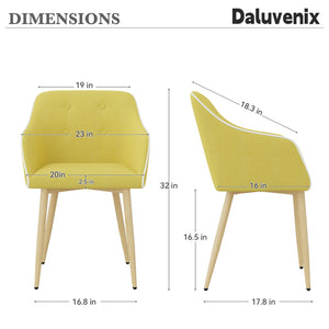 English Elm Dining Chairs Set of 2 Mid-Century Modern Upholstered Linen Side Chairs with Thick Foam Cushions, Wooden Legs and Armrests for Dining Room Comfort Yellow T3950P405212