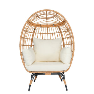 English Elm Wicker Egg Chair Outdoor Pe Rattan Cocoon Lounge with Cushions Steel Frame Patio T5880P492183