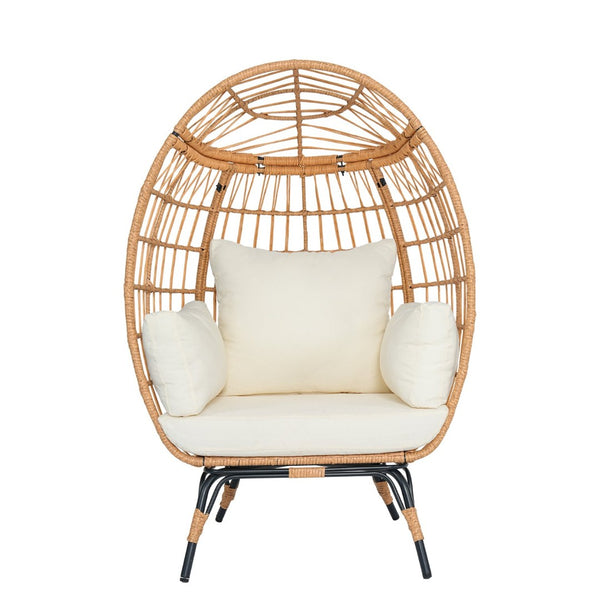 English Elm Wicker Egg Chair Outdoor Pe Rattan Cocoon Lounge with Cushions Steel Frame Patio T5880P492183