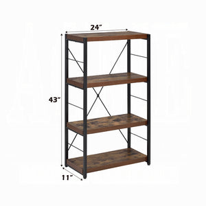 English Elm Industrial 1pc Bookshelf Black Metal Frame with Weathered Oak Shelves, 4-Tier X-Back Storage, 24"W x43"H B2741P335213