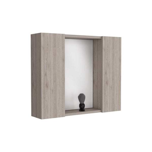 English Elm Medicine Double Door Cabinet with Mirror and External Shelf for Bathroom Storage, Sleek Durable Design Gray 28.34 L x 26.77 W x 3.94 H B097133006