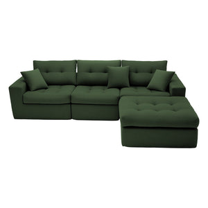 English Elm Corduroy L-shaped Sectional Sleeper Sofa No Assembly Needed for Apartments Army Green,Dark Green W5532S00031