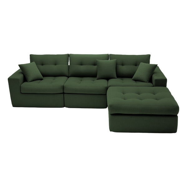 English Elm Corduroy L-shaped Sectional Sleeper Sofa No Assembly Needed for Apartments Army Green,Dark Green W5532S00031