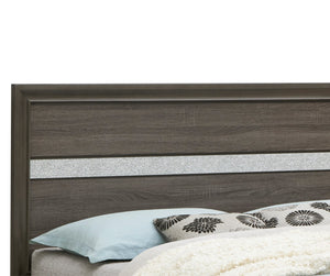 English Elm Madrid King Storage Bed Gray Laminate Wood Grain with Crystal Acrylic Trim Panels B078S00624