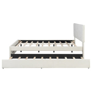 English Elm Queen Linen Upholstered Platform Bed with Brick Textured Headboard and Pull Out Trundle SF000004AAA-1