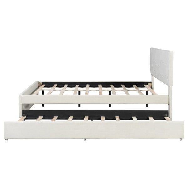 English Elm Queen Linen Upholstered Platform Bed with Brick Textured Headboard and Pull Out Trundle SF000004AAA-1