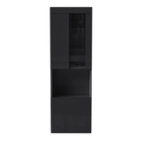 English Elm High Gloss Storage Cabinet With Led Lights, 67" Tall Pantry Cabinet With Acrylic Door, Modern Bookcase & Display Cabinet With Open Countertop and Tempered Glass Shelves For Living Room, Black