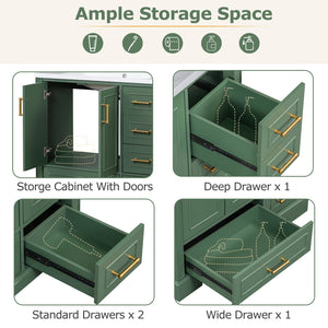 English Elm 36-inch Green Traditional Bathroom Vanity with Resin Sink, 2 Doors 4 Drawers, Gold Handles, Soft-Close hinges, 36"W x 18"D x 34"H SV000026AAF
