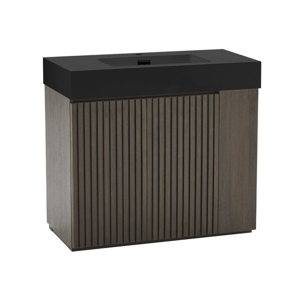 English Elm Galan Freestanding Bathroom Vanity Quartz Basin Fluted Wood Cabinet Modern Bath Oak,Smoke W1865S00221