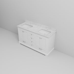 English Elm White Double Vanity With Carrara Marble Top, Elegant Design, Ample Storage, Soft-Close Drawers B2731P258234-GIGA