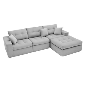 English Elm Corduroy L-shaped Sectional Sleeper Sofa No Assembly Needed for Apartments Light Gray W5532S00033