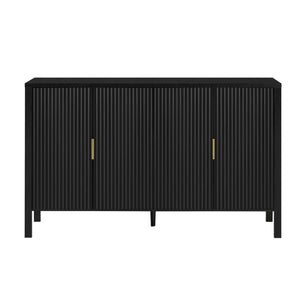 English Elm U_style Striped Four Door Sideboard Mdf Buffet Cabinet with Adjustable Shelves for Dining Black N711P345170B