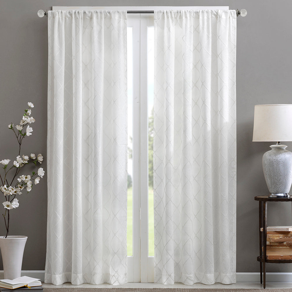 JLA Home Madison Park - Diamond Sheer Window Curtain Panel with Embroidered Diamond Texture for Soft Light Diffusion and Layering White MP40-1064