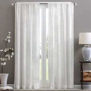 JLA Home Madison Park - Diamond Sheer Window Curtain Panel with Embroidered Diamond Texture for Soft Light Diffusion and Layering White MP40-1064