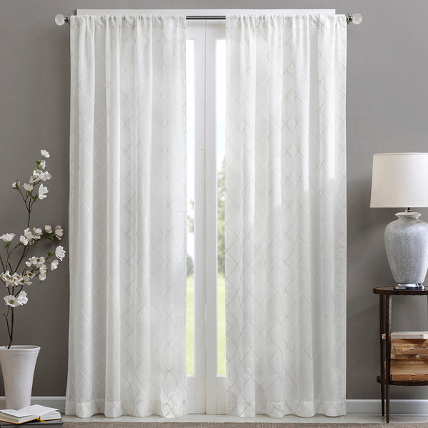 JLA Home Madison Park - Diamond Sheer Window Curtain Panel with Embroidered Diamond Texture for Soft Light Diffusion and Layering White MP40-1064