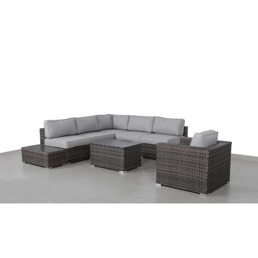 English Elm 5-Person Wicker Patio Seating Set | 9-Piece U-Shape Sectional, 5" Cushions, Weather-Resistant Comfort B120S00262