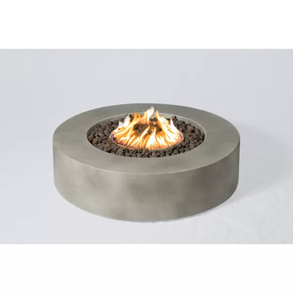 English Elm 12" Fiber Reinforced Concrete Outdoor Fire Pit Table with Electronic Ignition, Lava Rock, Durable Design Grey B120P204593
