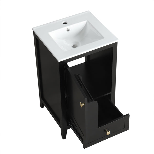 English Elm 20" Modern Bathroom Vanity With Ceramic Sink, Soft-Close Door, Drawer & Storage Rack In Black Finish N725P185452B