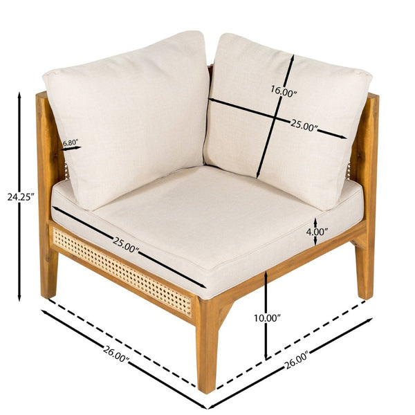 English Elm Kirkby Acacia Wood Outdoor Sectional V Shape Woven Cane 5 Seat Patio Sofa Set KIRKBY5SEATER SOFA