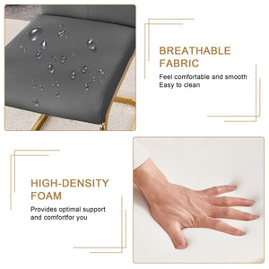 English Elm Table Luxurious 9-Piece Dining Set With Patterned Glass Top And Golden Legs, 8 Dark Gray Pu Chairs W1151S03236-GIGA