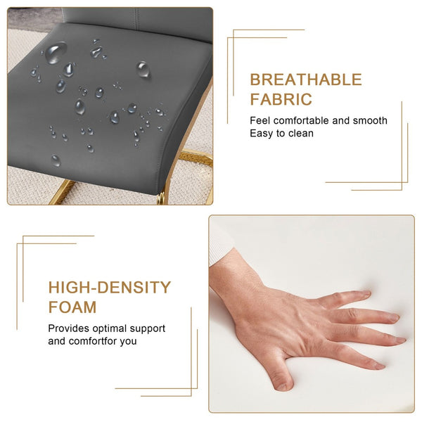 English Elm Table Luxurious 9-Piece Dining Set With Patterned Glass Top And Golden Legs, 8 Dark Gray Pu Chairs W1151S03236-GIGA