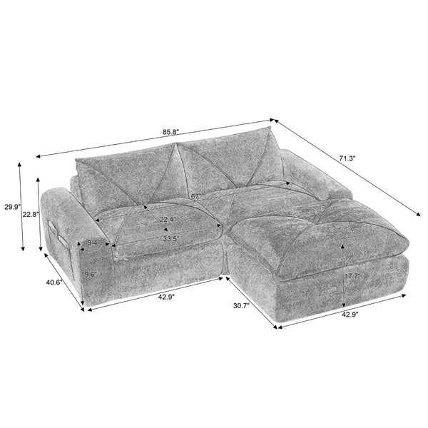 English Elm Modern Chenille Modular Sofa with Ottoman Thick Cushions for Living Room or Apartment Dark Gray W3396S00072