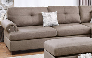 English Elm Contemporary Three Piece Sectional Sofa Set with Nailhead Trim and Storage Ottoman B011S01053