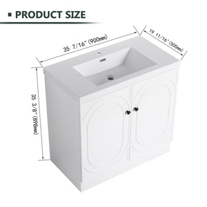 English Elm 36" Freestanding Bathroom Vanity with Resin Sink, Soft-Close Doors, Adjustable Shelf & Metal Handles White W999S00273