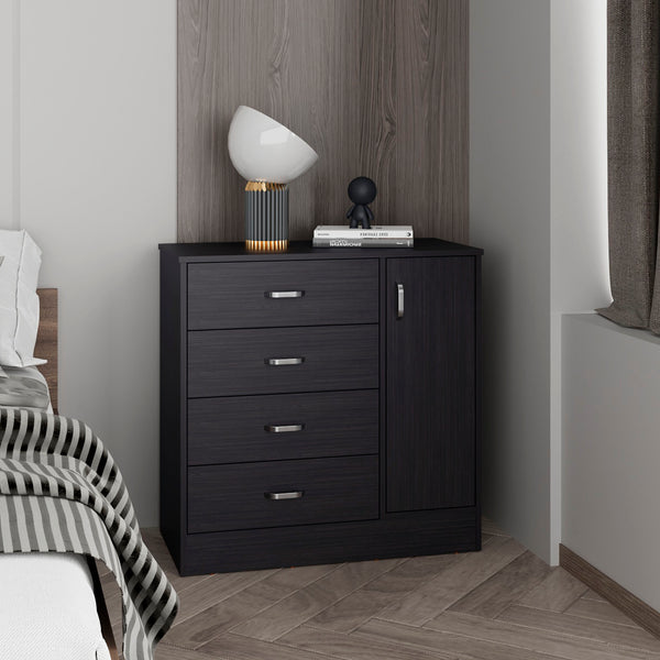 English Elm Katie Four Drawer One Door Dresser in Dark Kronos Wengue — Space-Saving Modern Organizer with Smooth-Glide Storage B070P337104