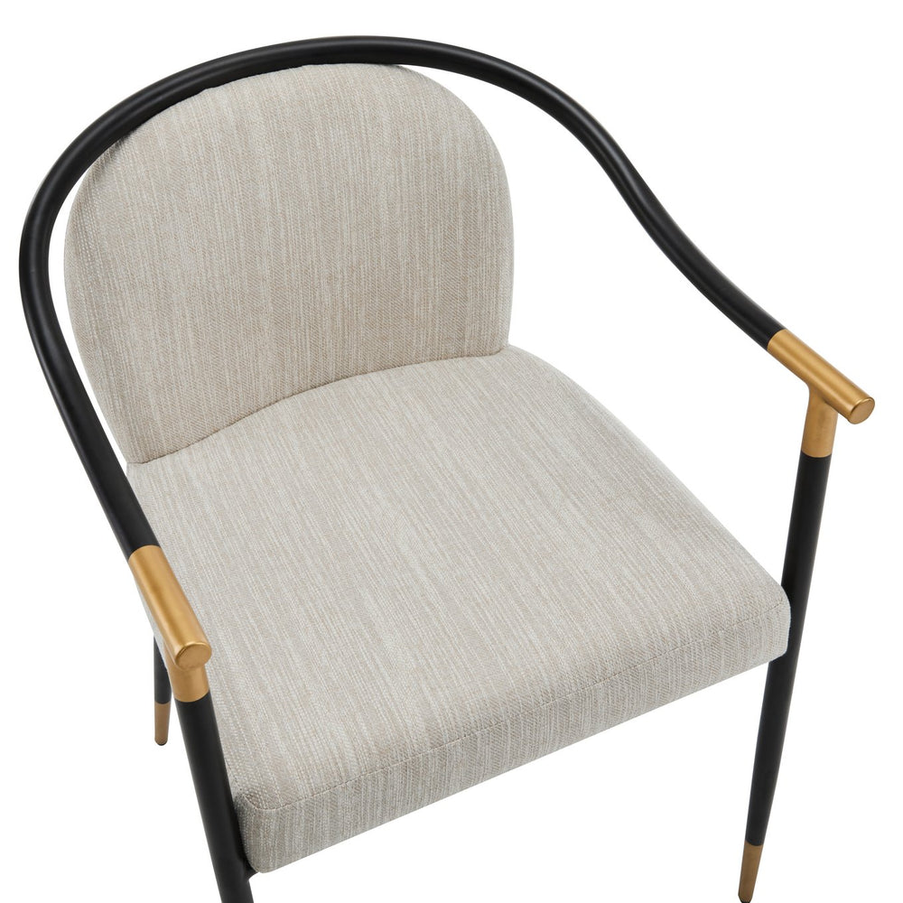 English Elm Christopher Knight Home® - Modern Upholstered Dining Chair with Gold-Tip Accents, Metal Armrests, Heathered Fabric, Set of Two Beige,Black 35.75 L x 22.75 W x 22.5 H N776P195378B