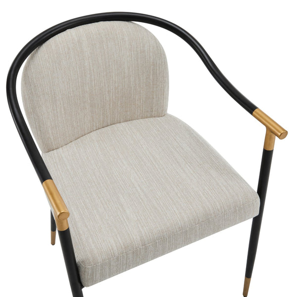 English Elm Christopher Knight Home® - Modern Upholstered Dining Chair with Gold-Tip Accents, Metal Armrests, Heathered Fabric, Set of Two Beige,Black 35.75 L x 22.75 W x 22.5 H N776P195378B