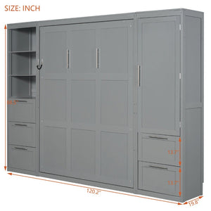 English Elm Queen Murphy Wall Bed with Wardrobe Drawers and Shelves for Studio or Guest Room Gray LP000865AAE-1