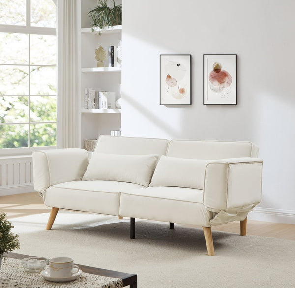 English Elm 72.8" Velvet Futon Sleeper Sofa Split Back Reclining Couch for Apartments and Guest Rooms Beige W1669P364124