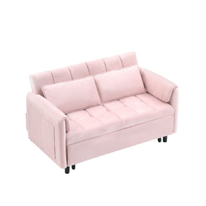 English Elm 52 Pink Modern Velvet Sofa Bed 3-in-1 Convertible Loveseat with Pillows, Pockets, Metal Legs, Compact Design W1658P266338