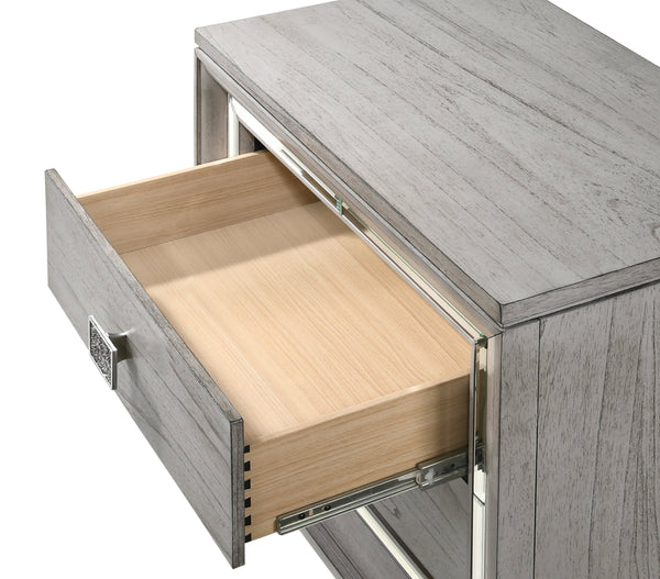 English Elm Contemporary Light Gray Brown 5-Drawer Chest with Mirrored Accents, Faux Crystal Pulls, Glam Bedroom Storage B011P215612