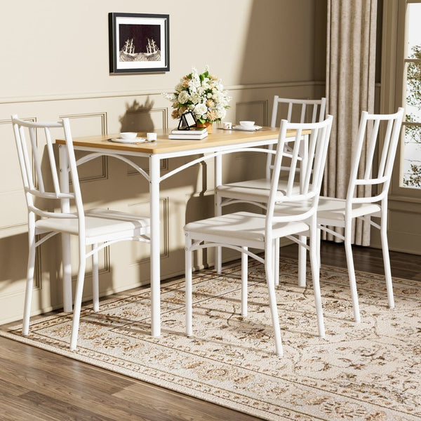 English Elm Dining Set for Four with Steel Frame Chairs and Particleboard Top Industrial Kitchen Natural,White W1162P430309